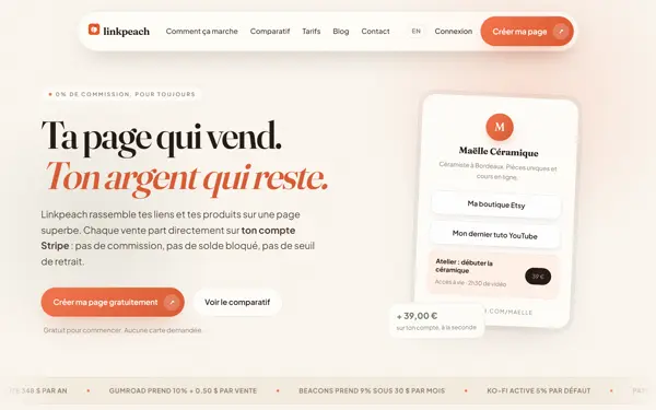 Page d'accueil du site linkpeach.com